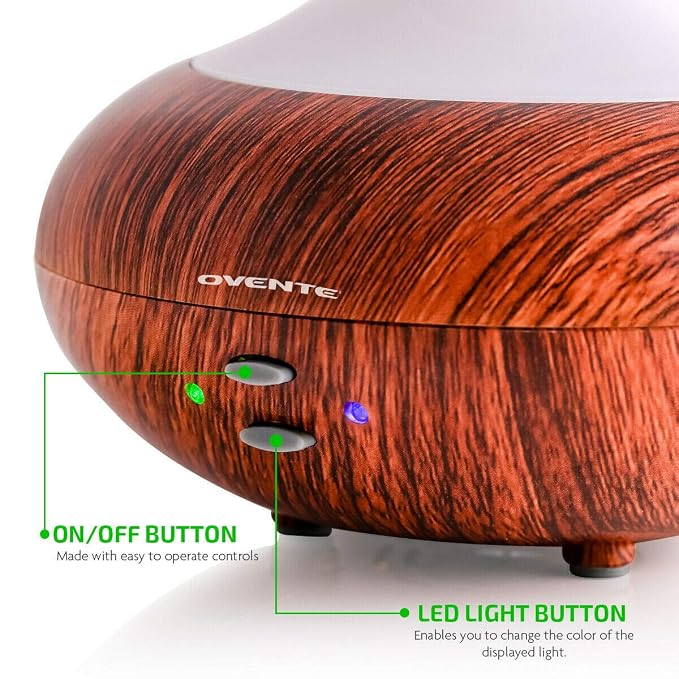 OVENTE Essential Oil Aromatherapy Diffuser 3.38 Oz with Cool Air Humidifier & LED Lights, Ultrasonic Humidifier Tech with Auto Power Off and Low Noise Quiet for Home Office Bedroom, White DF4695DW