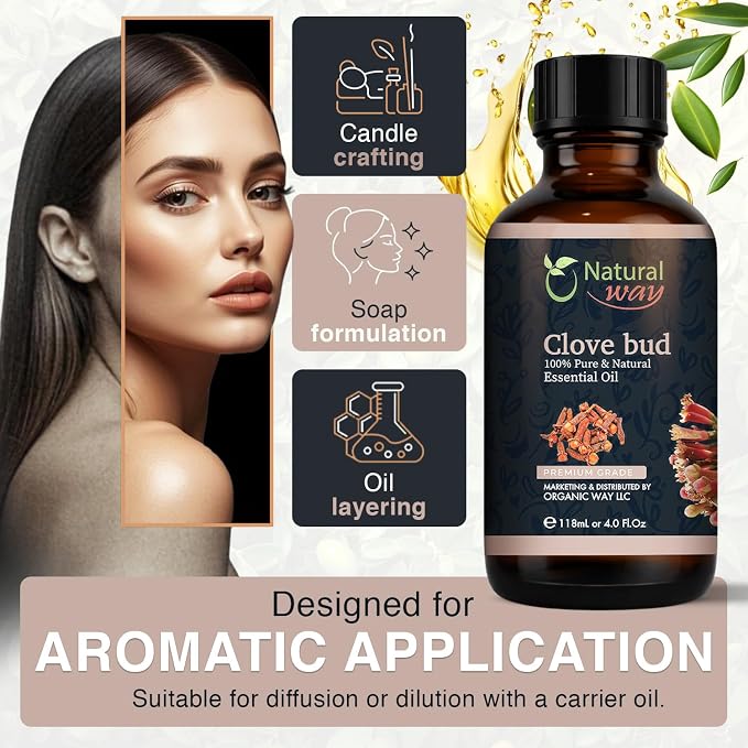 Clove Bud Essential Oil for Diffusers | Natural Aroma Oil for Home Fragrance, Humidifier & DIY Candle Making, Long Lasting Scent for Office, Bedroom & Soothing Scent 4 Fl Oz (120 mL)