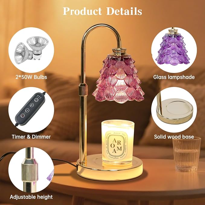 GEEZO Fragrance Candle Warmer Lamp，Electric Candle Warmer with Timer & Dimmer，Mom Christmas Birthday Gifts for Women, House Warming Gifts New Home Bedroom Decor