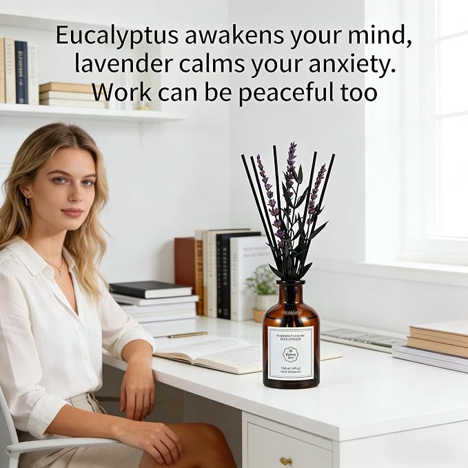 Eucalyptus & Lavender Essential Oil Reed Diffuser - 3.34 Fl Oz, Luxury Hotel Collection Diffuser Oil Inspired by Ritz Carlton for Home&Office, Bedroom/Living Room Shelf Decor,Non-Toxic & Gift Ready
