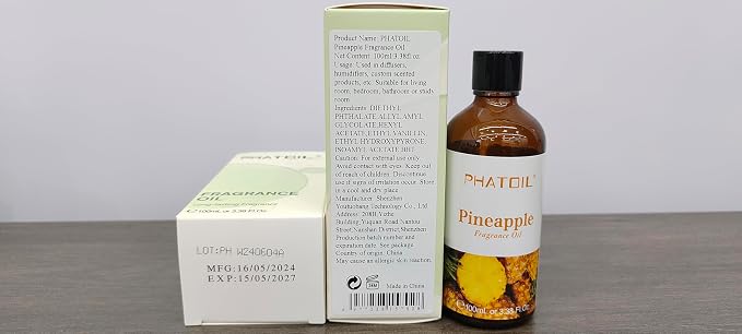PHATOIL 3.38FL.OZ Pineapple Fragrance Oils for Aromatherapy, Essential Oils for Diffusers for Home, Perfect for Diffuser, Yoga, Skin Care, DIY Candle and Soap Making - 100ml