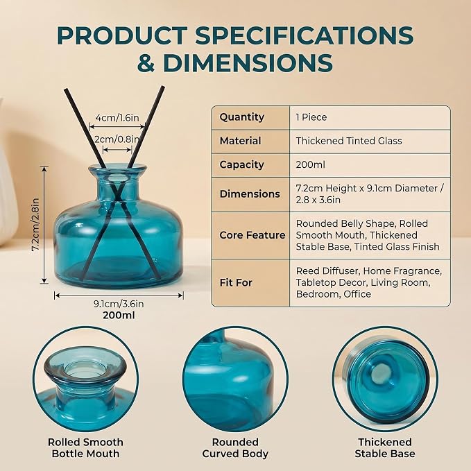‌200ml/6.7oz Empty Glass Diffuser Bottles Refillable Aromatherapy Jar for Essential Oils DIY Diffuser Sticks Fragrance Accessories Home Decor
