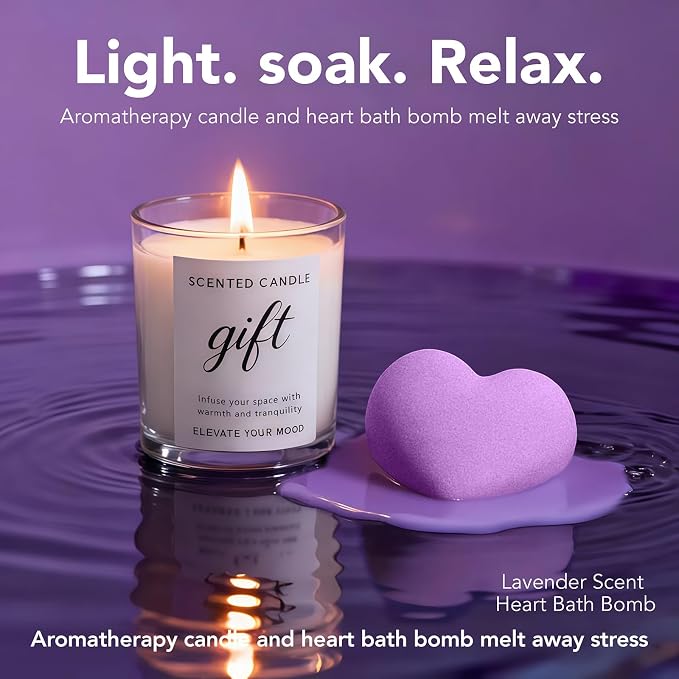 Birthday Gift for Women - Luxury Spa Self Care Kit for Her - Perfect Birthday Gifts for Wife Mom Girlfriend Sister - Relaxing Spa Experience with Blanket Candle Bath Bomb Tumbler - Purple Gift Box