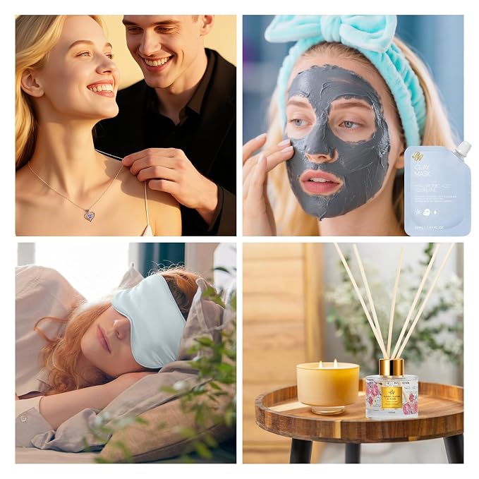 35 Pcs Mothers Day Gift for Mom, Bath & Body Gift Baskets Set for Women, Face Skin Care Kit, Spa Basket Gift Set, Self-Care Relaxation Gift, Home Spa Basket, Necklace, Birthday, Christmas, Anniversary