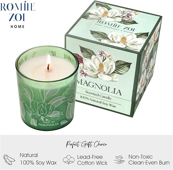 ROMIIE ZOI Scented Candle - Magnolia - 6oz Aromatherapy Soy Wax Jar Candle for Home, Gifts for Women - 170g