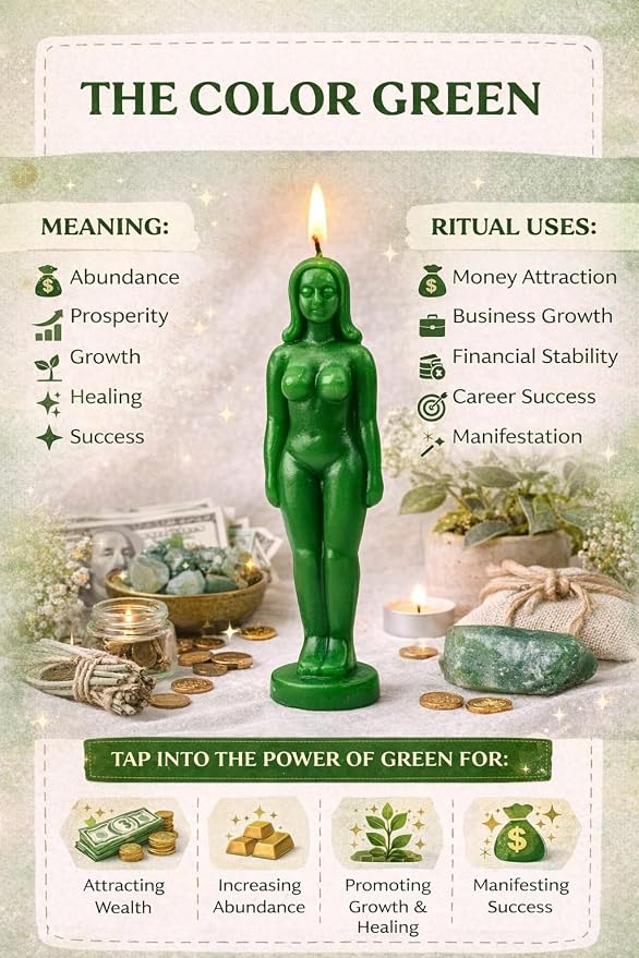 Green Female Body Candle – Abundance, Prosperity & Growth Candle for Manifestation, Success & Balance – Goddess Figure Spiritual Decor Gift
