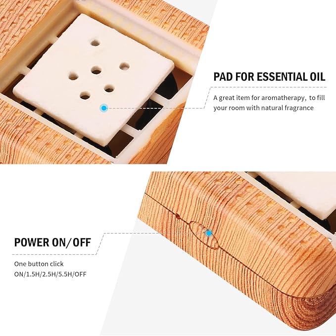 Weljoy Wood Grain Portable Diffuser for Essential Oils – Car or Travel, Mini Size, Quiet, Waterless, Re-Chargeable Battery or USB (Dark Brown)