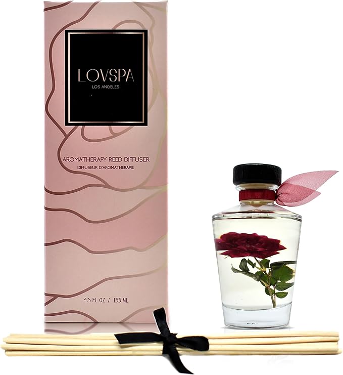 Reed Diffuser Set, PURIFY Rosewater Scented Oil Diffuser with Sticks, Home Fragrance Accessories for Bathroom Shelf Decor, Aroma Diffusers for Home or Office Desk, USA Made