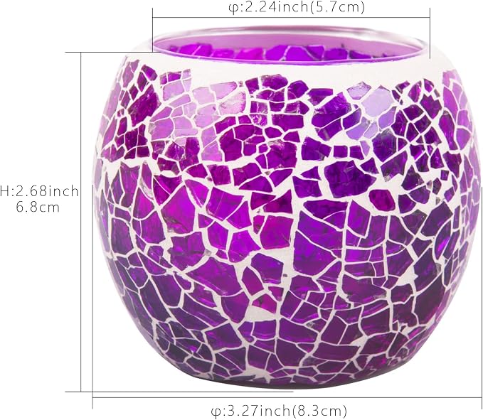 Rancco Glass Votive Candle Holder for Tealight, Romantic Mosaic Cracked Candle Holder, Candle Lamp Aromatherapy Candlescape Bowl for Valentine's Thanksgiving, Christmas Table Centerpiece, Party Decor