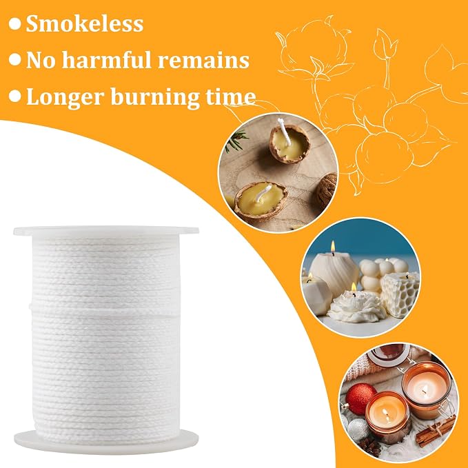 Candle Wick Kit for Candle Making,200 Ft 24 PLY Candle Wick Roll Kit, Cotton Braided Wick Spool with Candle Making Tools for Candle DIY Craft Making