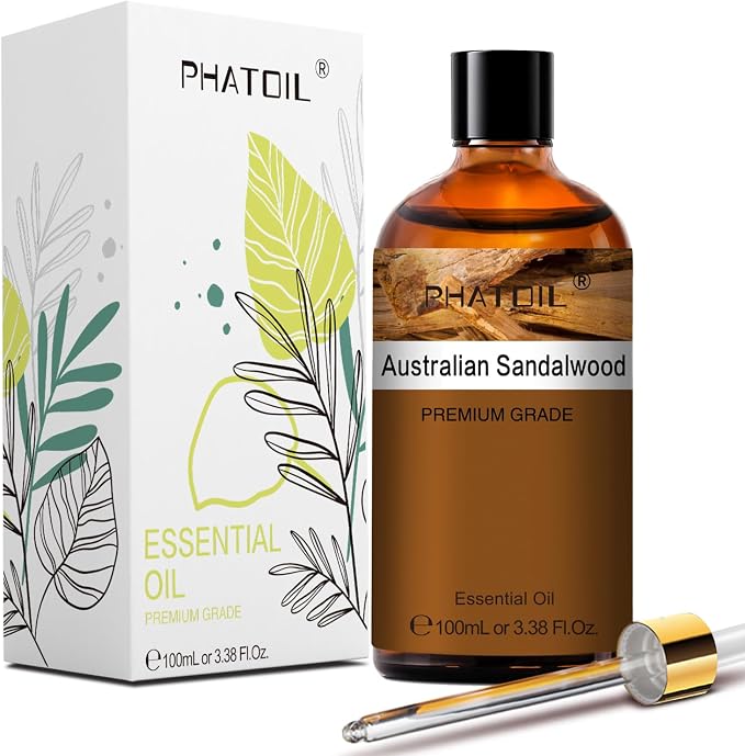 PHATOIL Pure Essential Oil, Pure Oil for Hair Care, Nail Care, Skin Care, Aromatherapy, DIY Candle Soap Making 3.38Fl Oz ( Australian Sandalwood )