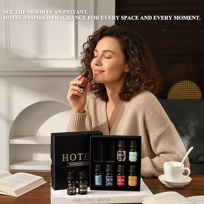 Hotel Diffuser Oil Gift Set - Inspired by 5-Star Hotel Fragrance Oil Set - My Way, White Tea,Baccarat,Four Seasons,Dubai,Beachfront Villa,Paris Coast
