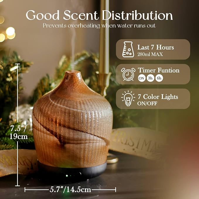 Porseme 280ml Essential Oil Diffuser, Ultrasonic Cool Mist Humidifier with Color Changing, Auto Shut-Off, 6-10 Running Hours, Aromatherapy Glass Diffusers for Home Bedroom, Office, Yoga (Deep Desert)