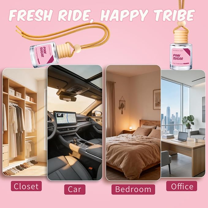 RAINBOW ABBY Car Air Freshener Hanging, Pink Sugar Fragrance Oil