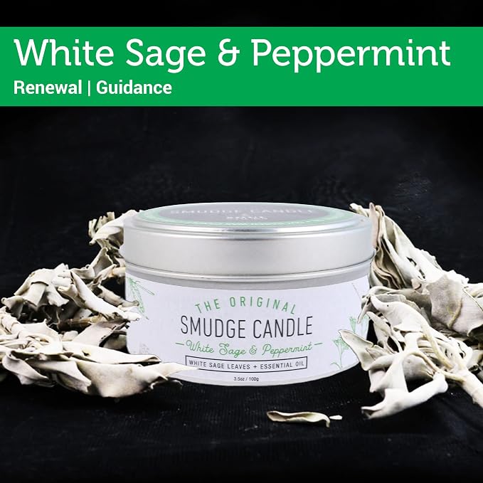 SOUL STICKS Smudge Candle for Cleansing House, Meditation, Chakra Healing, Aromatherapy | 3.5 Ounce Smudge Candle for Spiritual Cleansing (White Sage & Peppermint)