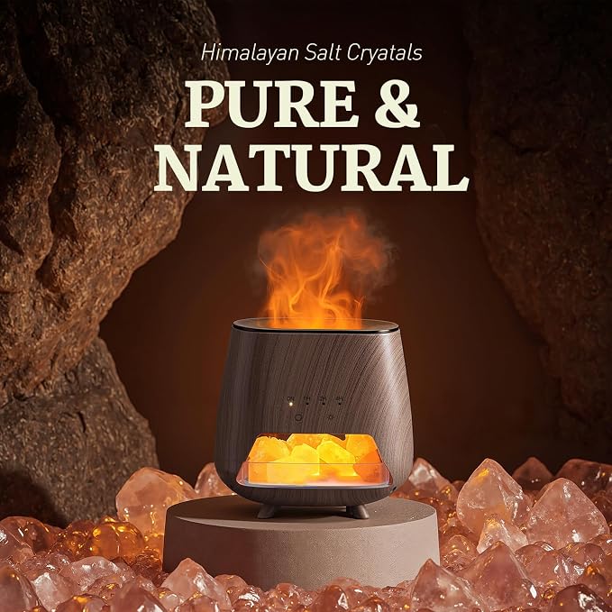 JJNJJN Essential Oil Diffuser for Home: 200ml Aromatherapy Diffuser with Himalayan Pink Salt Rock, Cool Mist Humidifier with Auto Off Function and 9 Colors LED Night Light for Bedroom, Black