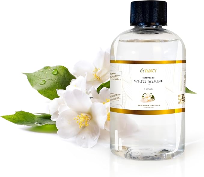 YANCY White Jasmine Luxury Collection Fragrance Oil (4 oz), Delicate Floral Aroma, Ideal for Diffusers, Oil Burners & Aroma Lamps, Elegant Scent for a Peaceful Mood