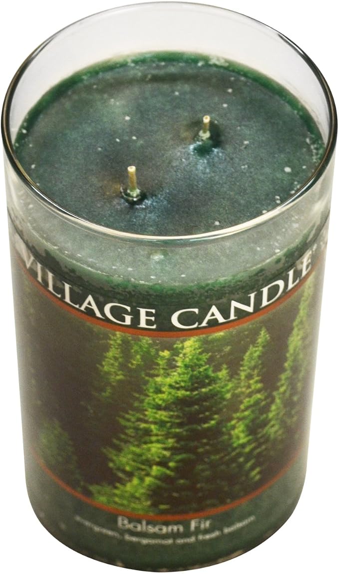 Village Candle Balsam Fir Large Tumbler Glass Jar, Scented Candle, Notes of Evergreen, Bergamot, and Fresh Balsam, 19 oz.