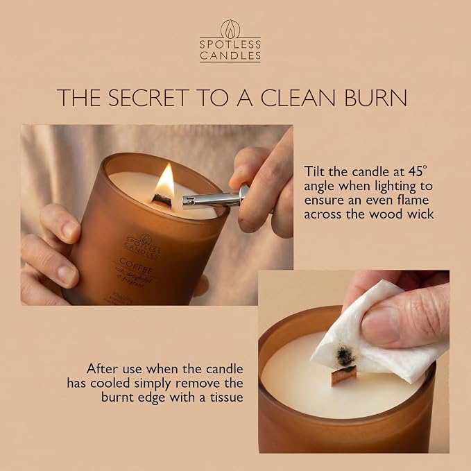 Coffee Candle; 9.7oz, 55 Hrs Burn Time, Soy Wax Brown Frosted Jar with Crackling Wooden Wick & Luxury Gift Box with Gold Foil Strip: Coffee Scented Candle by Spotless Candles