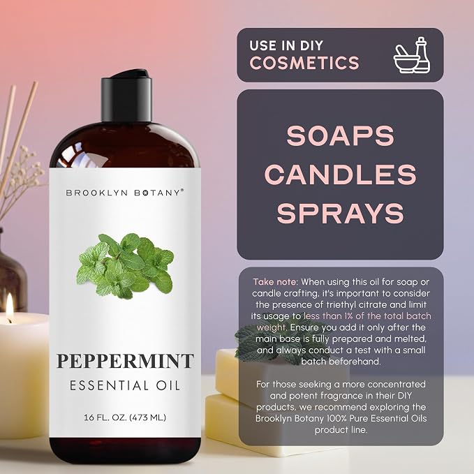 Brooklyn Botany Peppermint Essential Oil - Huge 16 Fl Oz - for Candle Making, Soap Making, Diffusers, and Aromatherapy