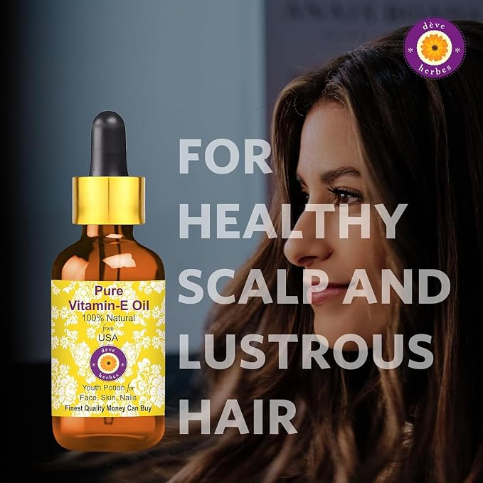 Deve Herbes Vitamin E Oil with Glass Dropper | Infused | Pure | Natutal | Undiluted | for Diluting Essential Oils | for Skin & Massage | Non-Sticky| Lightweight| Men & Women | 30ml (1 oz)