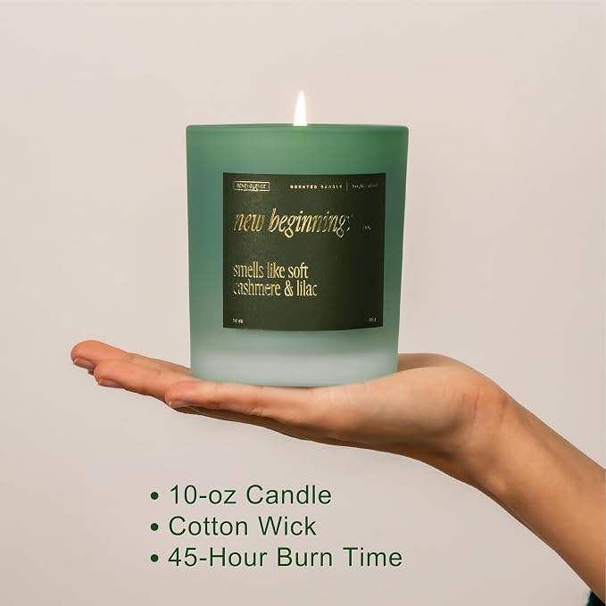 Benevolence LA New Beginnings Scented Candles | 10 oz, 40-50 Hour Burn, New Home Candle | House Warming Gifts for Women, Friends | Gift Idea for Promotion, Retirement - Notes of Cashmere & Lilac
