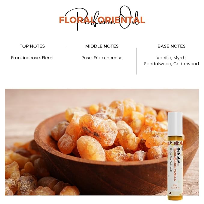 benatu Frankincense Vanilla Perfume Oil Roll On for Women and Men, Alcohol Free Eau de Parfum, Travel Size Essential Oil Body Fragrance, Long Lasting Concentrated Woody Flower Scent, 10 ml