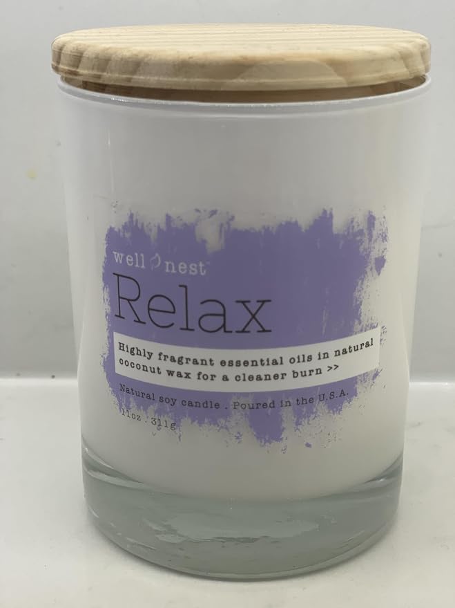 Relax Essential Oil Coconut Wax Candle, Citrus, Rose, Vetiver, Vanilla, Moss, Amber Scent | Scentsational WellNest Collection | 11 oz