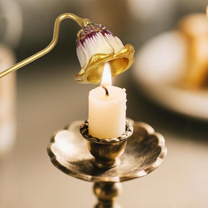 Elegant Royal-Style Candle Snuffer with Pearl Inlay, Candlesnuffers Wick Snuffer Candle Accessory for Putting Out Extinguish Candle (Purple + White)