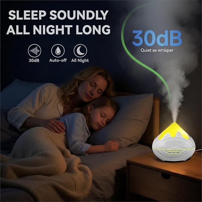 500ML Essential Oil Diffuser, Large Aromatherapy Diffuser with Remote Control, Air Diffusers for Home Office Room, Fragrance Humidifier with 7 Color LED & 2 Mist Mode, Glacier White