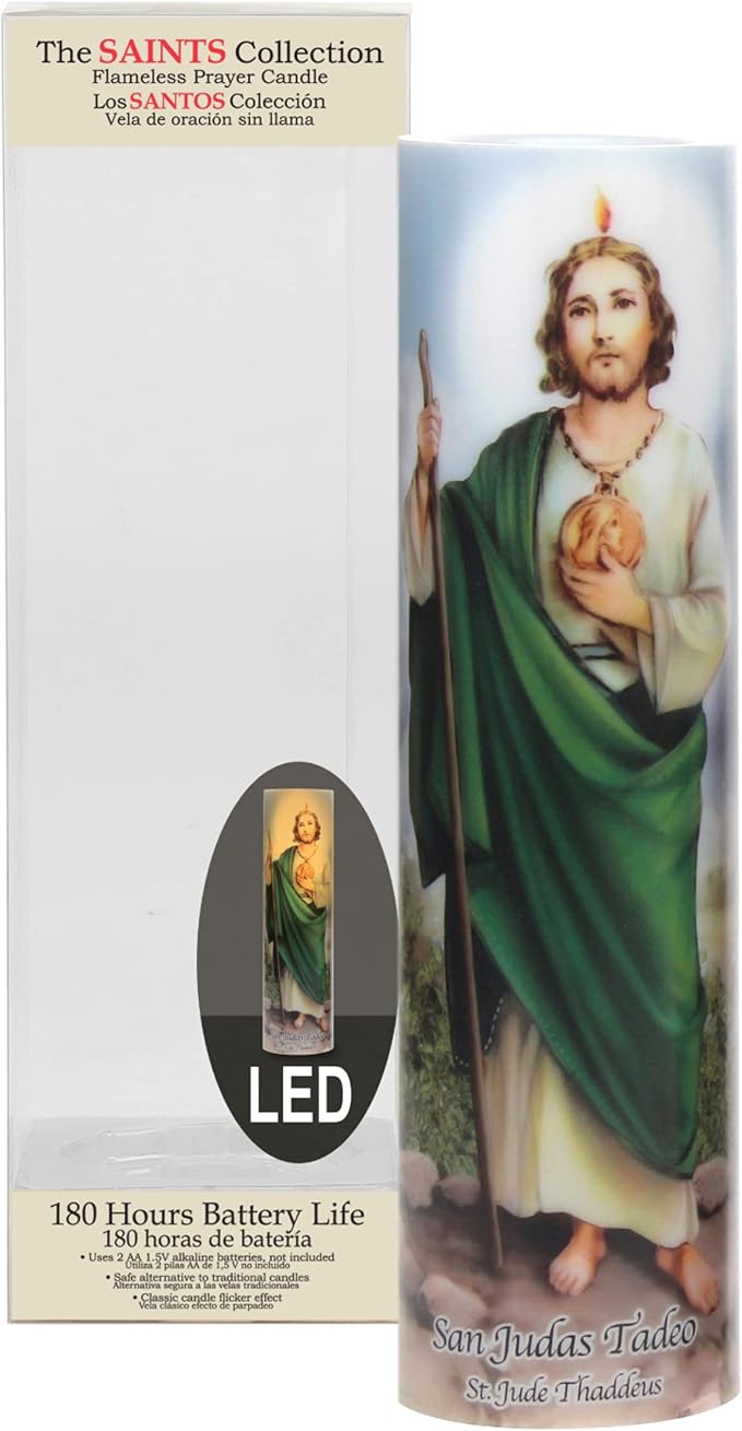 Stonebriar St. Jude Flameless LED Devotional Prayer Candle with Automatic Timer