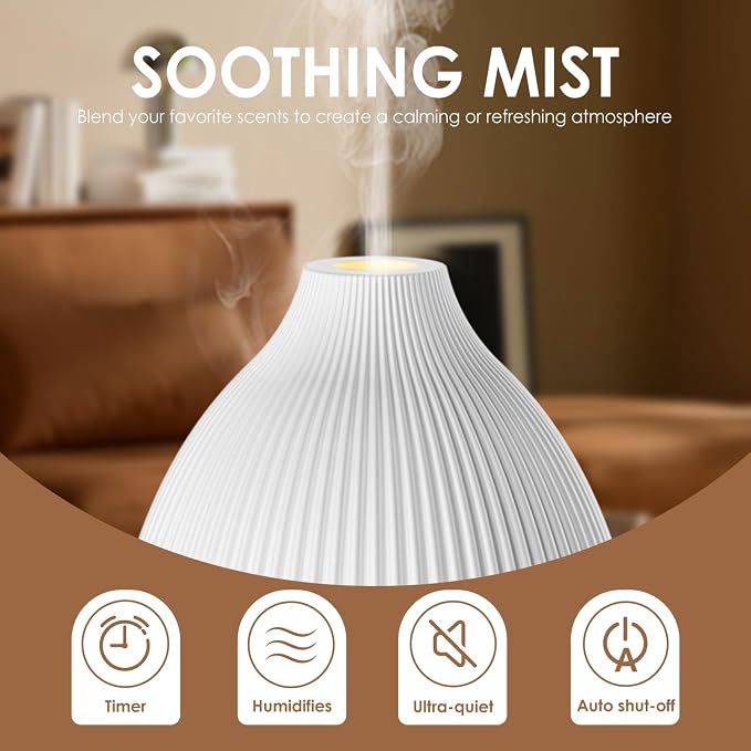 SALKING Essential Oil Diffuser, 100ml Aromatherapy Diffusers with Adjustable Mist Mode Timer Setting, Ultrasonic Diffusers for Essential Oils, 8 LED Colors, for Office Home (White)