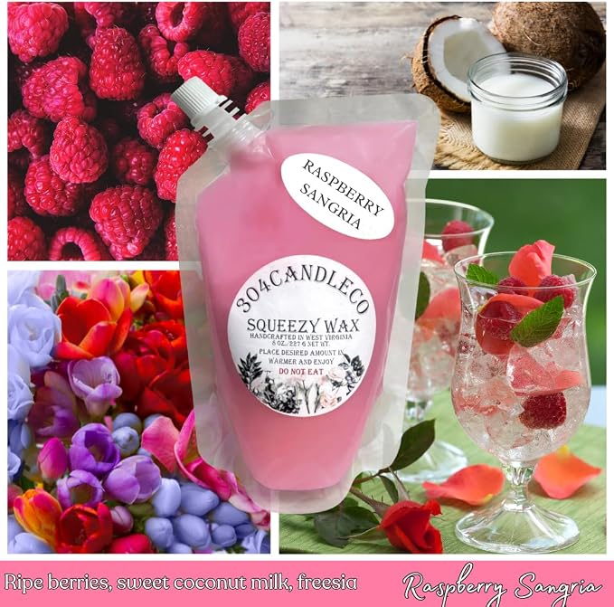 304CandleCo Large Squeeze Soy Wax Melt - 50 SCENTS! - Highly Fragrant & Hand-Crafted - Easy Mix & Match - American Made - Perfect for Wax Warmers (8oz, Raspberry Sangria)