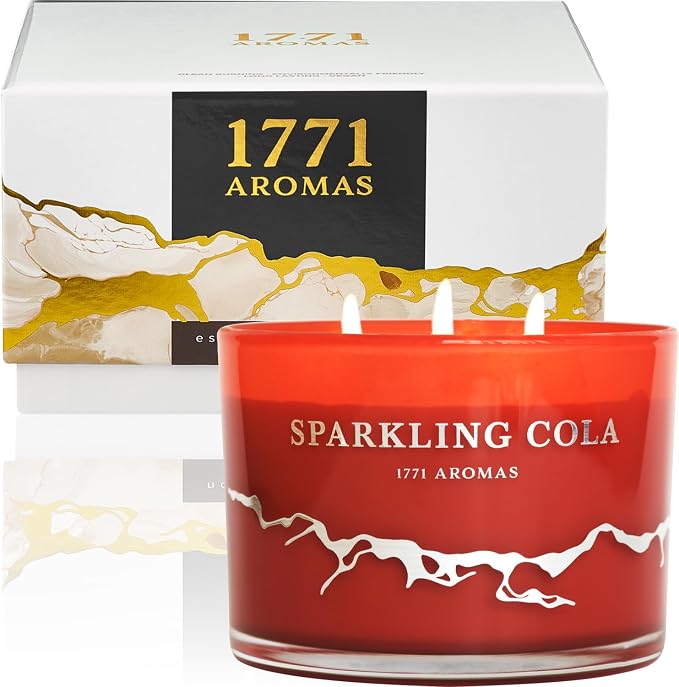 Sparkling Cola Scented Candles - 100% Natural Soy Wax - Large 3 Wick Jar Candle - Up to 50 Hours Burning Time - Candles for Home - Gift-Ready Candle for Men & Women - Aromatherapy