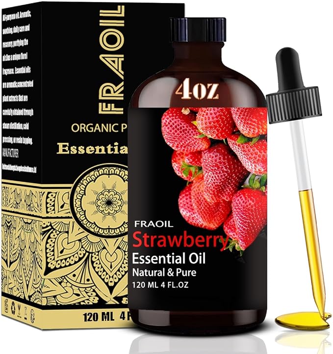 Strawberry Essential Oil, Strawberry Oil 4 Fl Oz 120ML for Diffuser Humidifier Yoga Cleaning DIY Candle Soap Making Perfume Gift for Women Essential Oils FRAOIL (Strawberry 4 Fl Oz (Pack of 1))