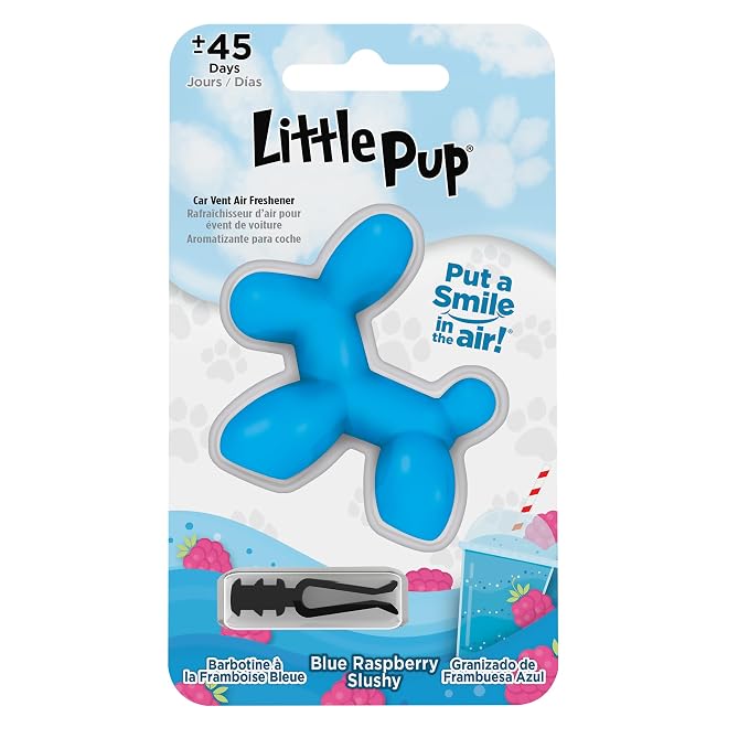 Little Pup 96613 Blue Raspberry Slushy Scent Car Air Freshener Clip Provides Long-Lasting Freshness in a Compact Design, Fights Odors for up to 45 Days, Cute Car Odor Eliminator, Non-Toxic, Pack of 1