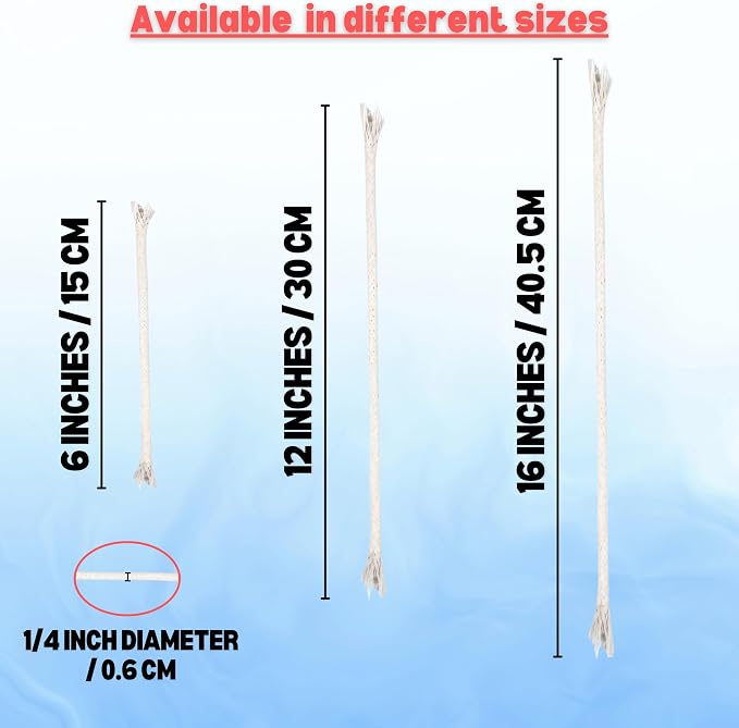 BOSKY 12 Pcs Round Cotton Kerosene Oil Lamp 12 inch Long Wicks Burner, Braided Cotton Replacement 1/4 inch Wick for Rock Candle Kerosene Alcohol Oil Candle Lamp