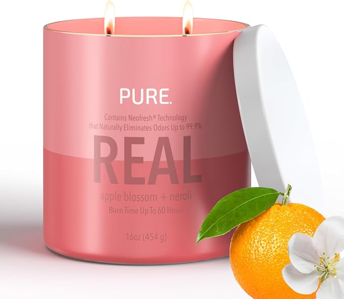 Candle-Lite Pure Apple Blossom & Neroli Odor Eliminating Scented Candles, Neofresh Technology Eliminates 99.9% of Odors, 16 oz 2-Wick Jar, Proudly Poured in The USA, Up to 60 Hours Burn Time