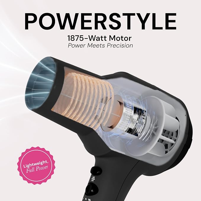 L'ANGE HAIR PowerStyle Turbo Ionic Hair Dryer | 1875 Watt Professional Blow Dryer with Diffuser & Concentrator | Multiple Heat & Speed Settings for Fast Drying | Salon-Grade Styling Tools, Black
