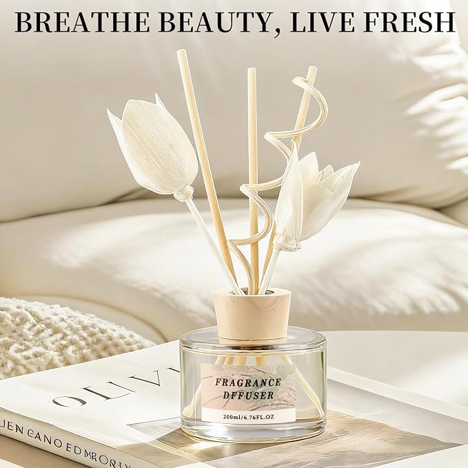 6.7 fl oz Reed Diffuser Set, Citrus Grove by the Lake Scent, Essential Oil Diffuser with Reed Sticks, Air Freshener for Home Fragrance, Bathroom Decor, Bedroom, Office Shelf Decor(200ml)