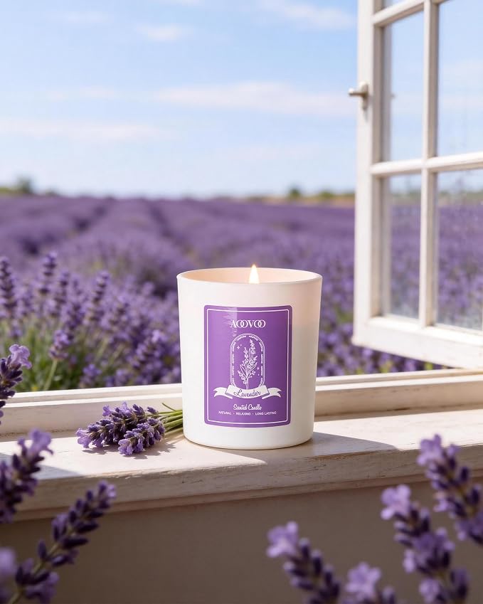 AOOVOO Lavender Scented Candle Set 2 Pack - Aromatherapy Candle with Crystals Inside, 20oz Soy Candles for Home Scented, Birthday Gifts Mothers Day Candle for Women Mom