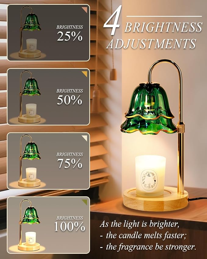 Flower Candle Warmer Lamp with Timer Dimmable Green, Adjustable Height Candle Warming Light, Wax Melt Warmer Candle Lamp for Jar Candles, Mothers Day Birthday Housewarming Gifts for Women Mom