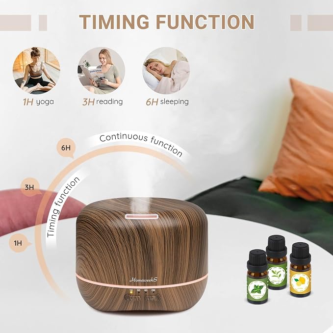 Aromatherapy Essential Oil Diffuser for Room: Air Humidifier Aroma Scent Cool Mist Diffuser Colorful Lights Wood Cute Small Large Auto Off Ultrasonic Diffusers for Home Bedroom (300ml)
