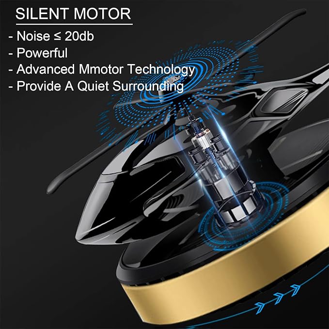 Al Alloy Helicopter Solar Air Freshener,Home&Car Interior Décor Model|Gold | Solar Rotating Diffuser for Car & Home. No Battery &Cable Needed. Premium Gold Al Alloy Freshens Air Naturally