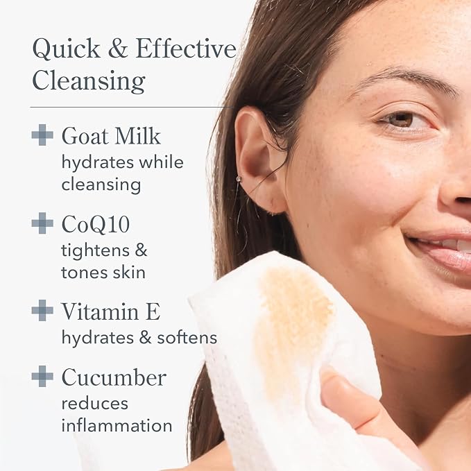 Beekman 1802 Face Wipes – Makeup Remover Wipes for Face, Facial Cleansing Wipes that Remove Makeup & Dirt, Travel Essentials, Face Wipes with Goat Milk & Aloe, Glacial Mint & Eucalyptus 100 Count