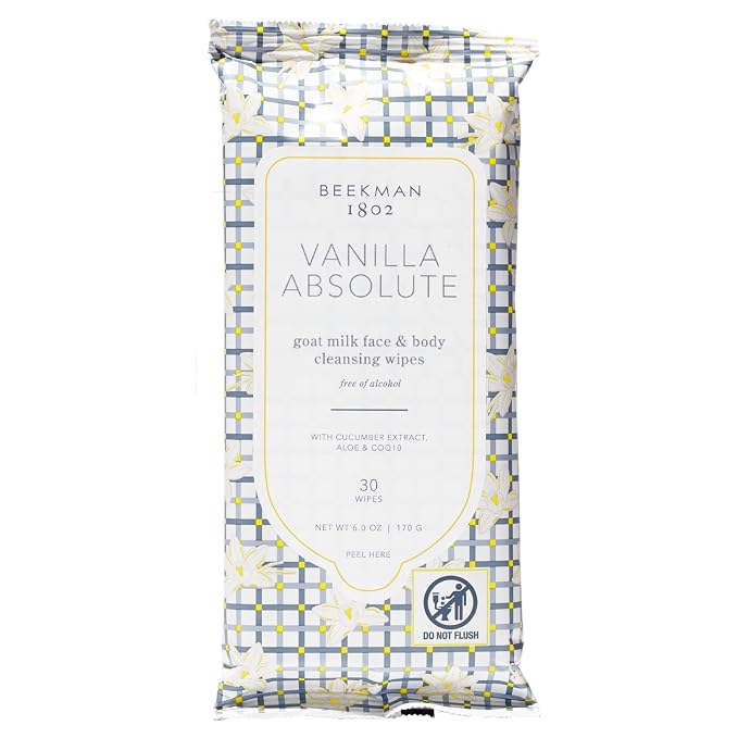 Beekman 1802 Face Wipes – Makeup Remover Wipes for Face, Facial Cleansing Wipes that Remove Makeup & Dirt, Travel Essentials, Face Wipes with Goat Milk & Aloe, Vanilla Absolute 30 Count