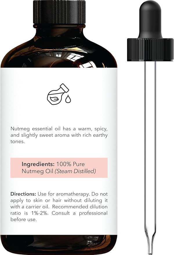 Brooklyn Botany Nutmeg Essential Oil - 100% Pure and Natural - Premium Grade with Dropper - for Aromatherapy and Diffuser - 1 Fl Oz
