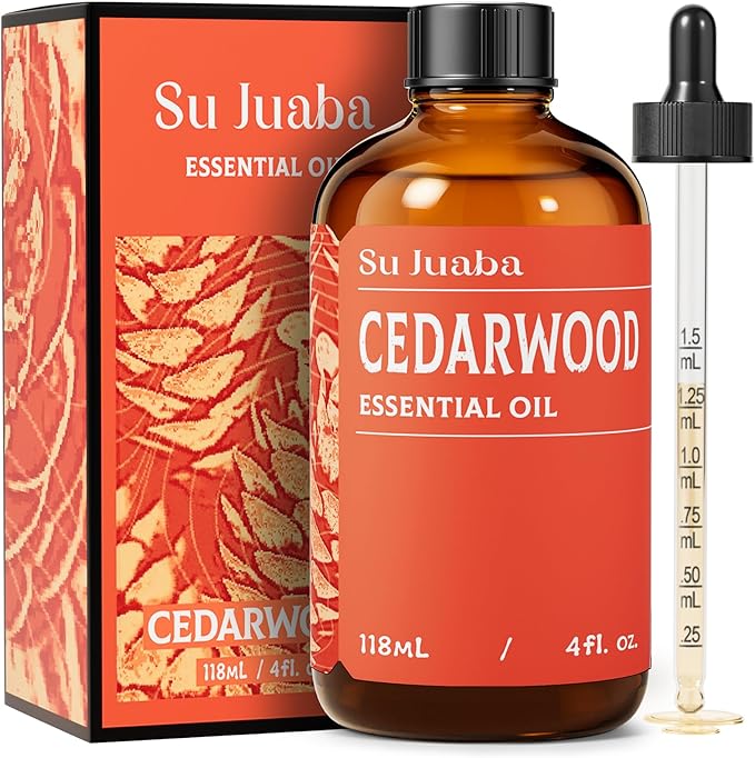 SU JUABA Cedarwood Essential Oil 4 Oz, Aromatherapy Oil for Hair, Massage, Relaxation & Skin Care - 118ML