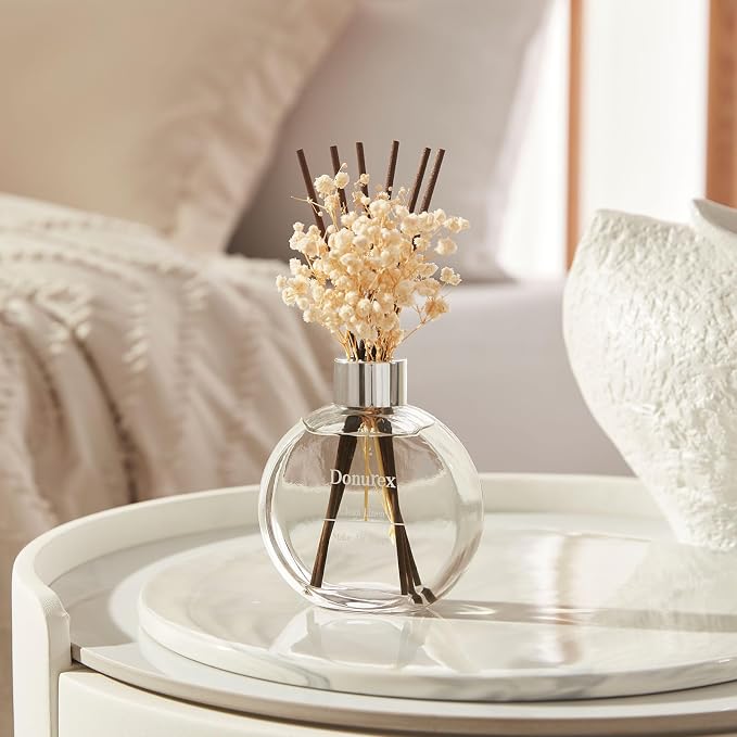 Flower Reed Diffuser Set 5.07oz Clean Linen Scent Diffuser with Sticks Home Fragrance Reed Diffuser for Bathroom Shelf Decor