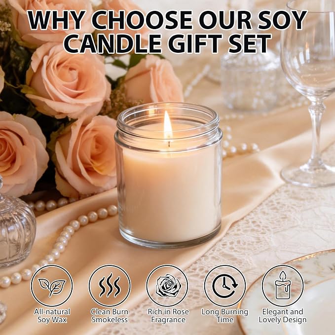 24 PCS 4oz White Soy Wax Candles, Classic Rose Scented Candle Gift Set | Warm & Cozy Bulk Favors | Perfect for Weddings, Housewarmings, Holiday Parties | Relaxing Rose Home Fragrance
